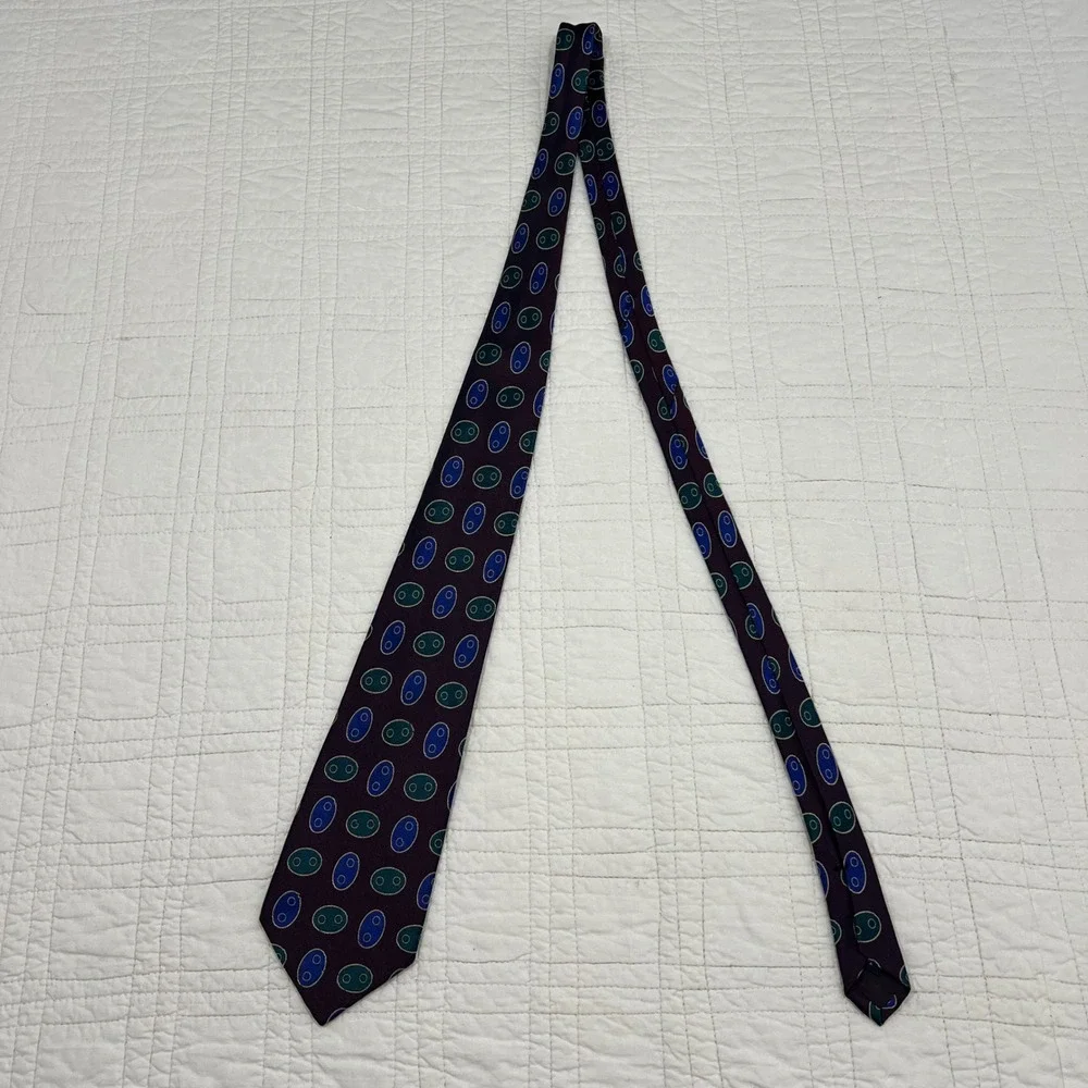 Gitman Bros Mens Silk Tie Purple Blue Teal Geometric Oval Pattern Made in USA